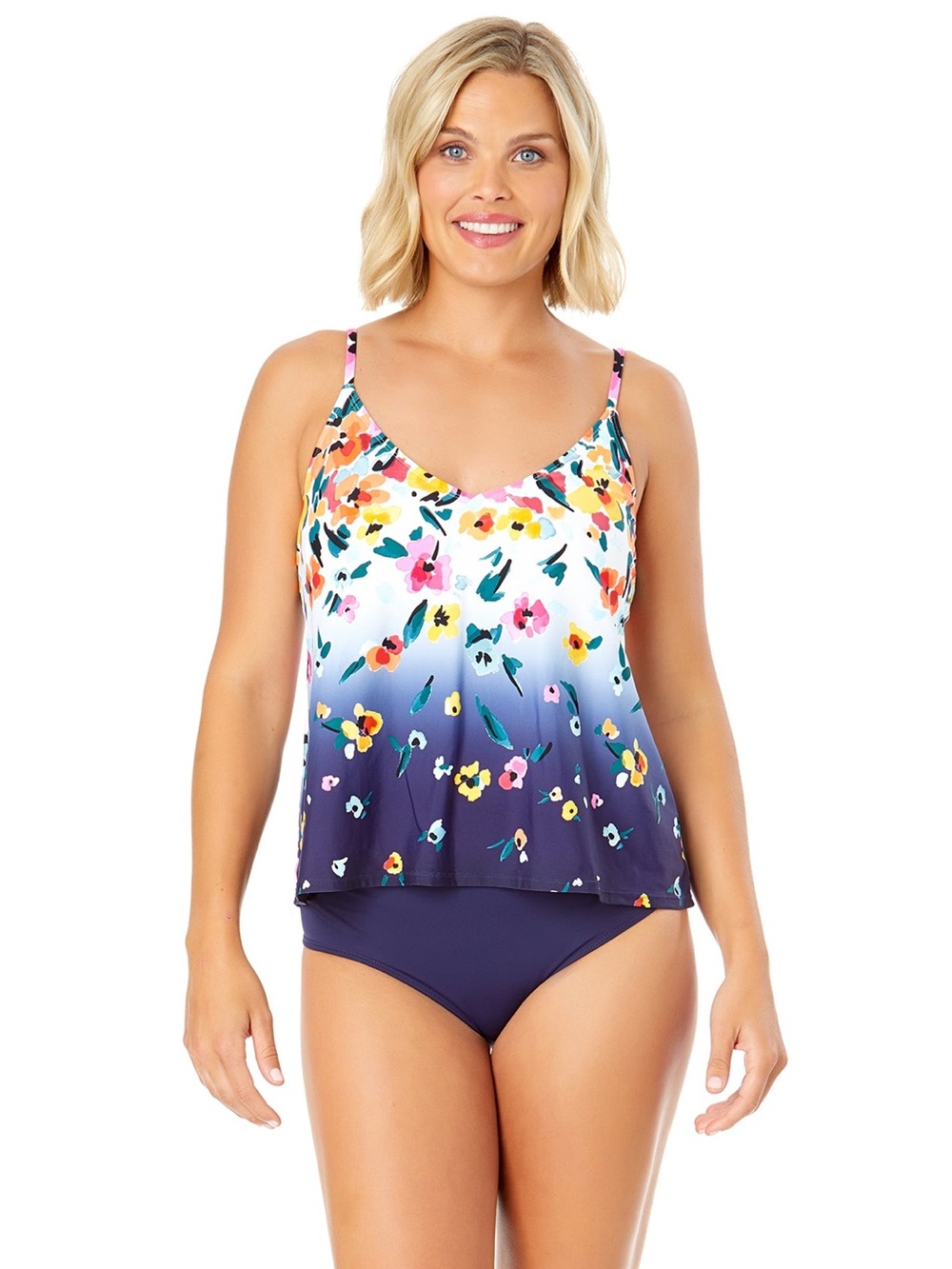 Anne Cole Floral Ombre Tankini in Navy